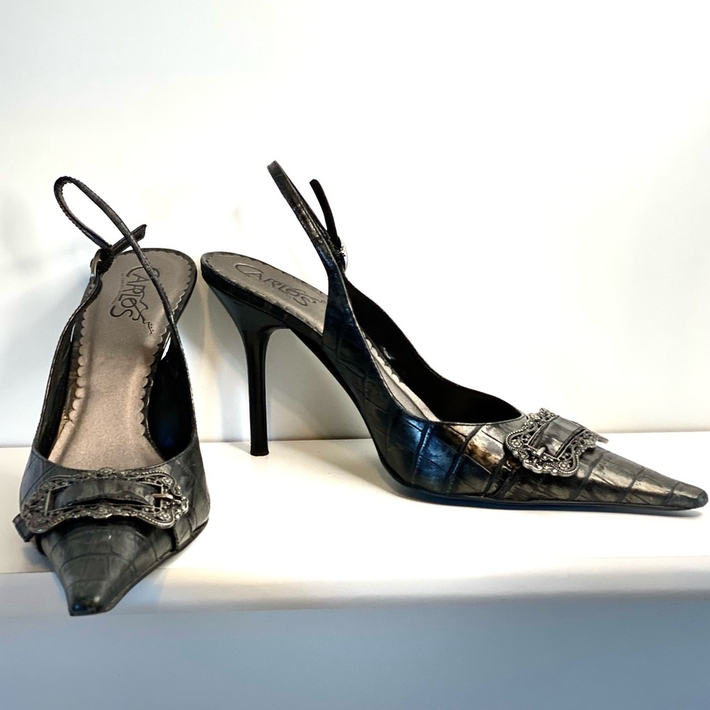 Carlos Santana black buckle heel, size 6